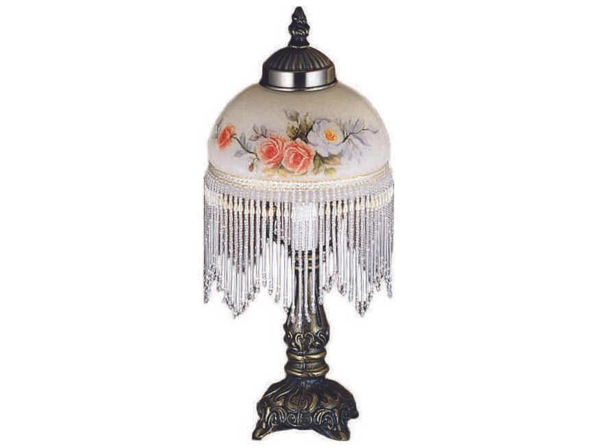 Tiffany Roussillon Rose Bouquet Fringed Mini Table Lamp in Mahogany Bronze