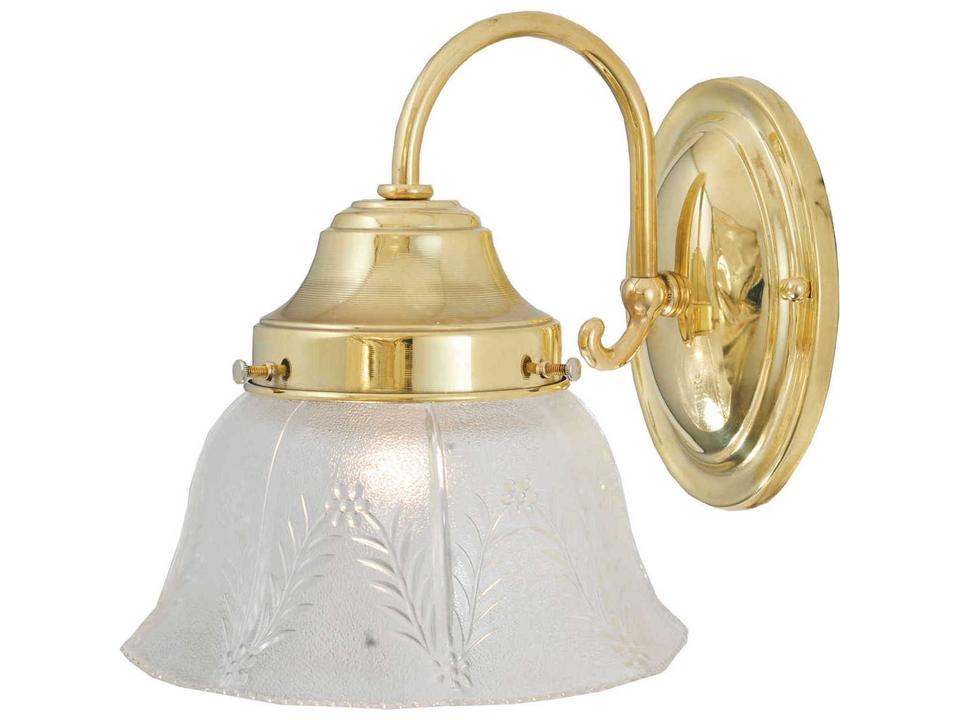 Victorian 1-Light Summer Wheat Wall Sconce in Polished Brass with Glass Shade