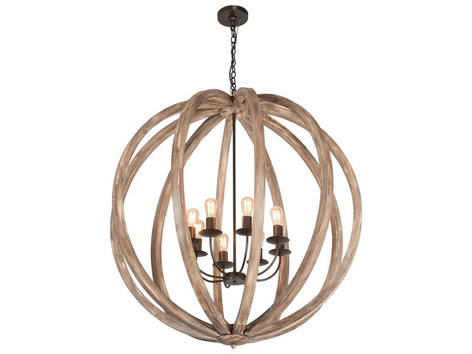 Woodward 8-Light Chandelier in Bronze and Oak Barrel Stave