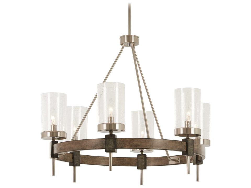 6-Light Bridlewood Chandelier in Stone Grey and Brushed Nickel
