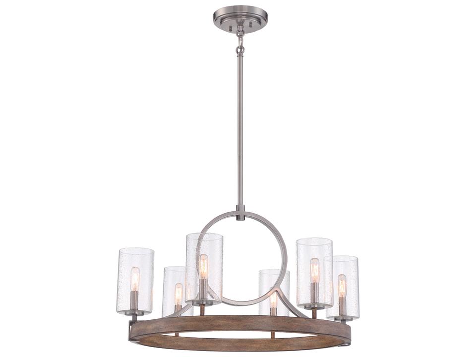 Country Estates 6-Light Chandelier in Sun Faded Wood and Brushed Nickel