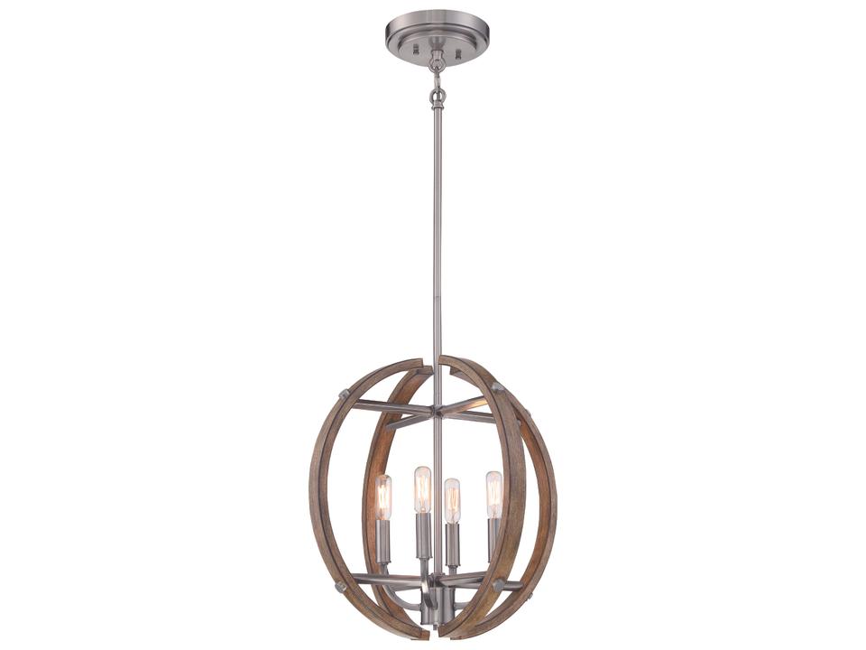 Country Estates 4-Light Sun Faded Wood Brushed Nickel Brown Globe Linear Chandelier