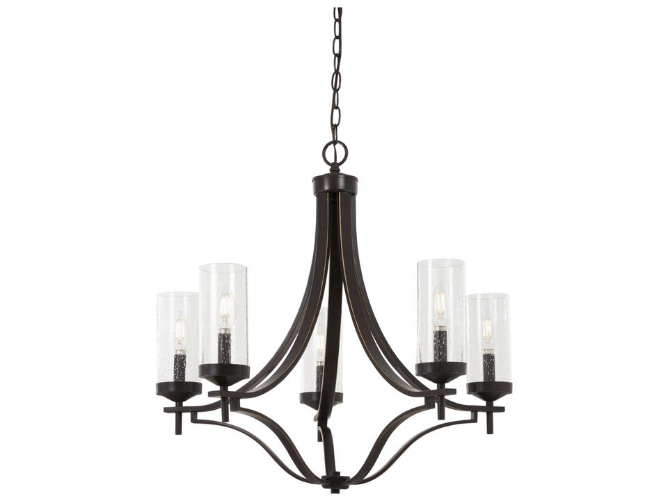 Elyton 5-Light Downton Bronze Gold Highlight Glass Candelabra Cylinder Chandelier