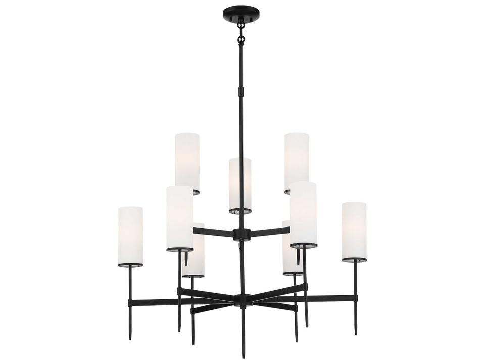 Minka-Lavery 9-Light First Avenue Chandelier in Coal with Etched White Glass