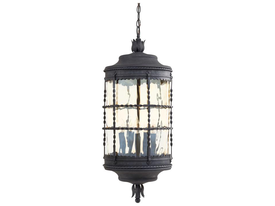 Mallorca 5-Light Outdoor Pendant Light in Spanish Iron with Champagne Hammered Glass