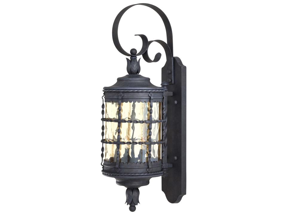 Mallorca 2-Light Outdoor Wall Sconce in Spanish Iron with Champagne Hammered Glass