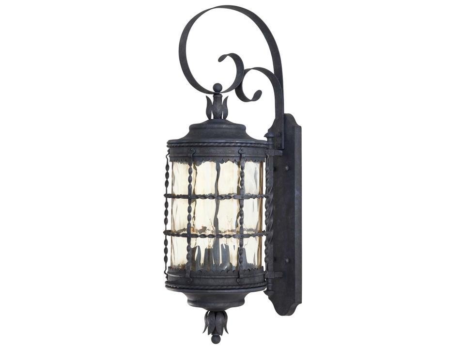 Mallorca 4-Light Outdoor Wall Mount in Spanish Iron with Hammered Glass
