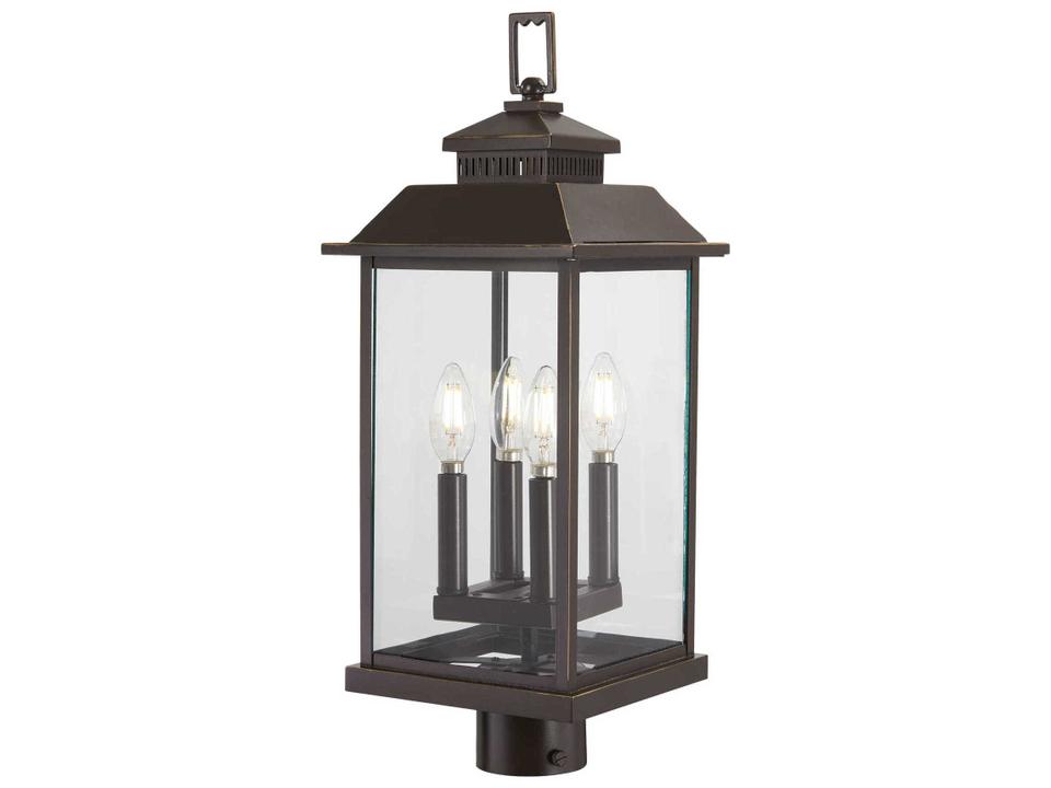 Miners Loft 4-Light Outdoor Post Light in Oil Rubbed Bronze with Gold Highlights