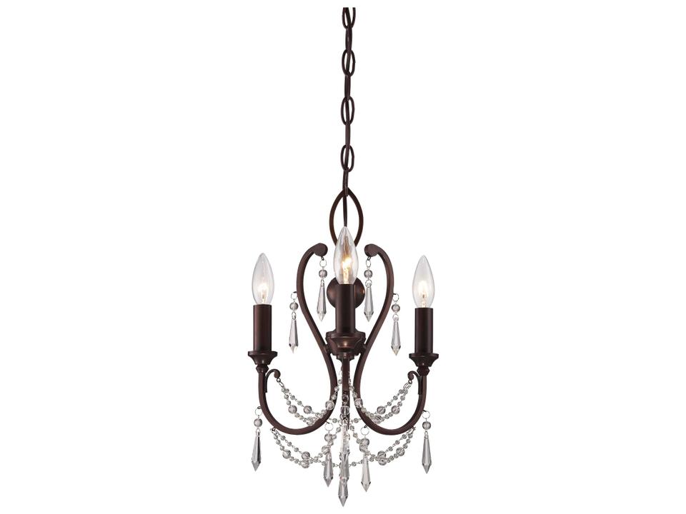 3-Light Mini Chandelier with Faceted Glass Accents in Vintage Bronze