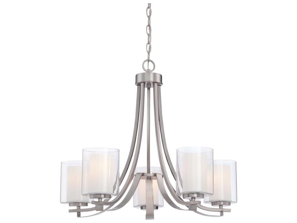 Parsons Studio 5-Light Chandelier in Brushed Nickel with Clear Etched White Glass
