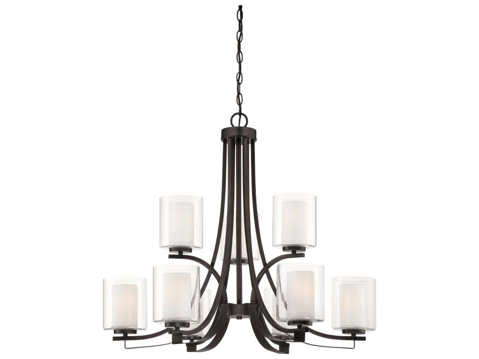 Parsons Studio 9-Light Chandelier in Smoked Iron with Etched White Glass