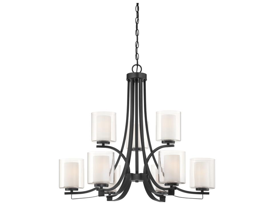 9-Light Parsons Studio Chandelier in Sand Coal with Etched White Glass
