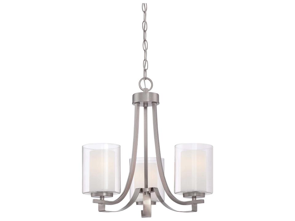 3-Light Parsons Studio Chandelier in Brushed Nickel with Clear and Etched White Glass