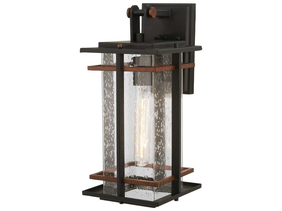 San Marcos 1-Light Outdoor Wall Light in Black with Antique Copper Accents