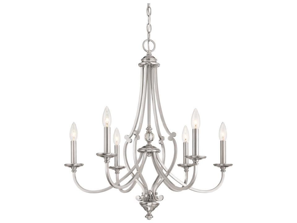 Savannah Row 6-Light Chandelier in Brushed Nickel with Clear Glass