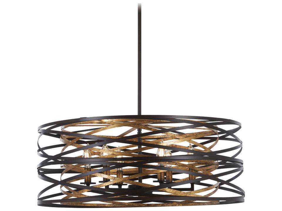 Vortic Flow 6-Light Pendant Light in Dark Bronze and Mosaic Gold