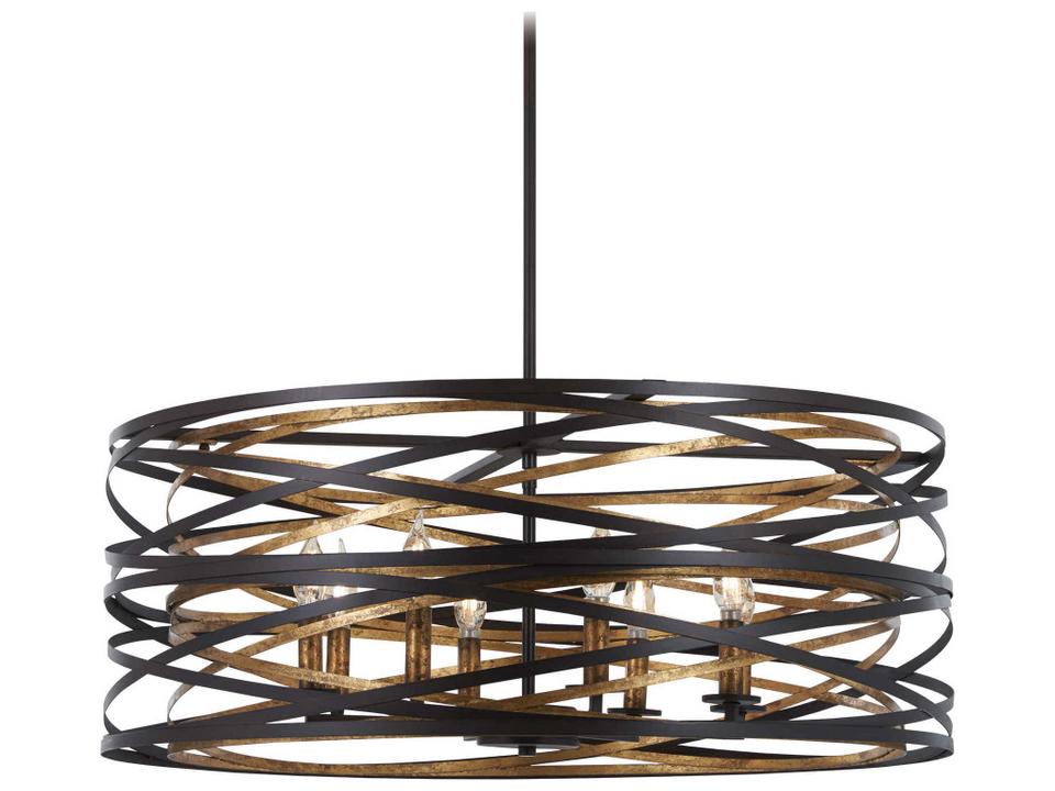 Vortic Flow 8-Light Pendant Light in Dark Bronze with Mosaic Gold Interior