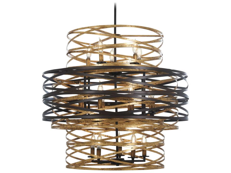 18-Light Vortic Flow Chandelier in Dark Bronze with Mosaic Gold Interior