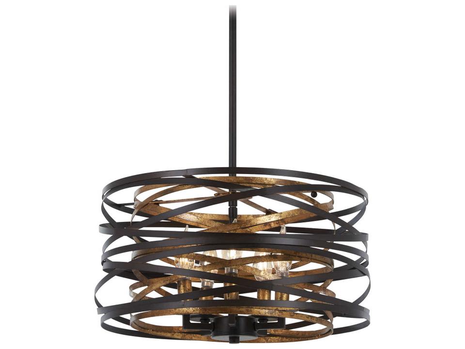 Minka-Lavery Vortic Flow 5-Light Pendant Light in Dark Bronze and Mosaic Gold