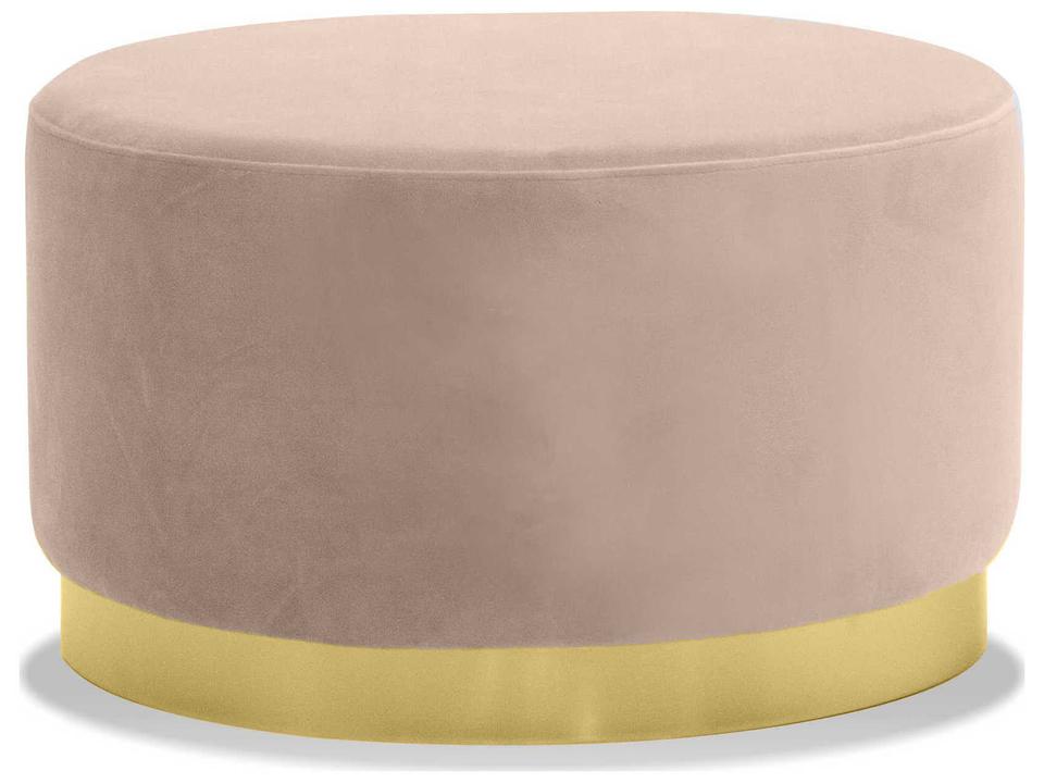 Pillbox Blush Velvet Upholstered Ottoman with Gold Base