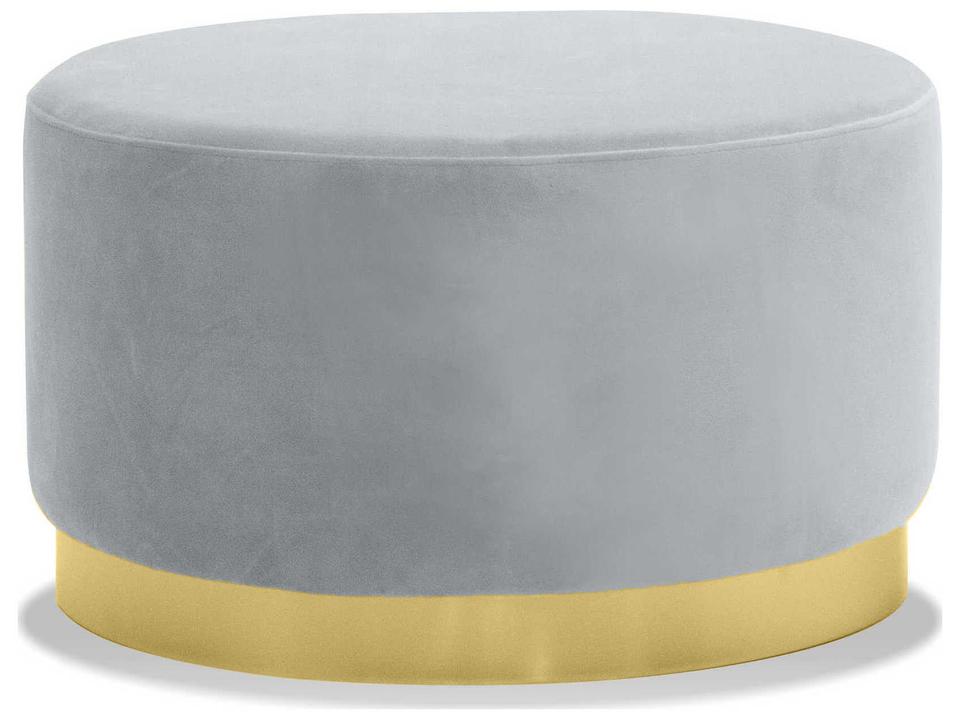 Pillbox Grey Velvet Upholstered Ottoman with Gold Base