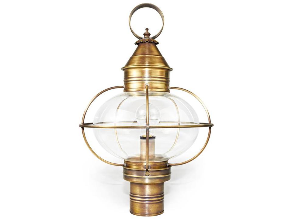 Onion 1-Light Outdoor Post Light in Antique Brass with Clear Glass