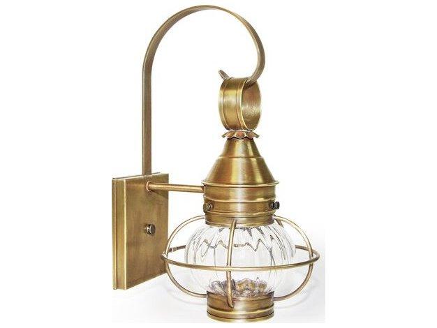 Onion 1-Light Caged Outdoor Wall Lantern with Optic Glass in Antique Brass