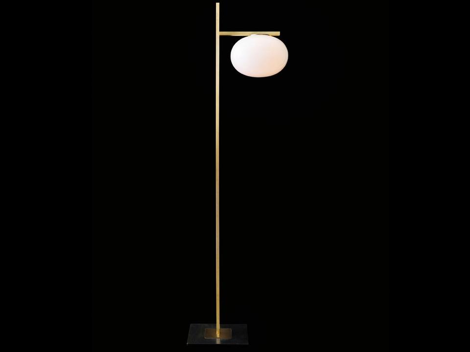 Alba Floor Lamp in Satin Brass and Opaline Blown Glass by Mariana Pellegrino Soto