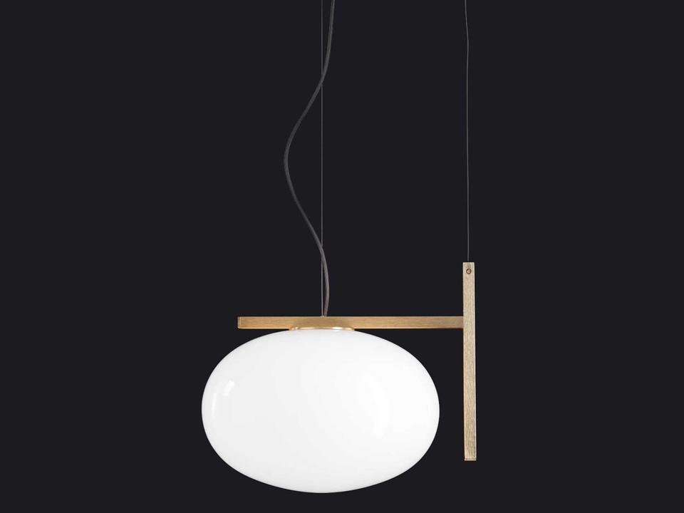 Alba 1-Light Pendant Light in Satin Brass and Polished Opaline Glass by Mariana Pellegrino Soto