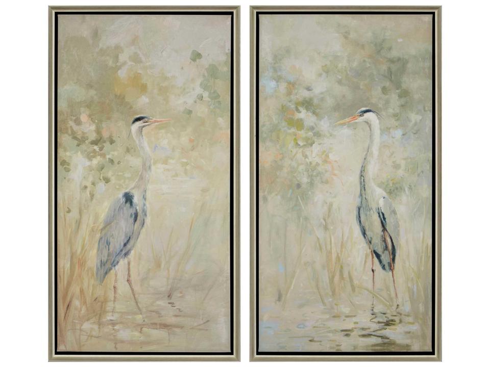 Wading Heron Set of 2 Giclee Canvas Wall Art with Floater Frame