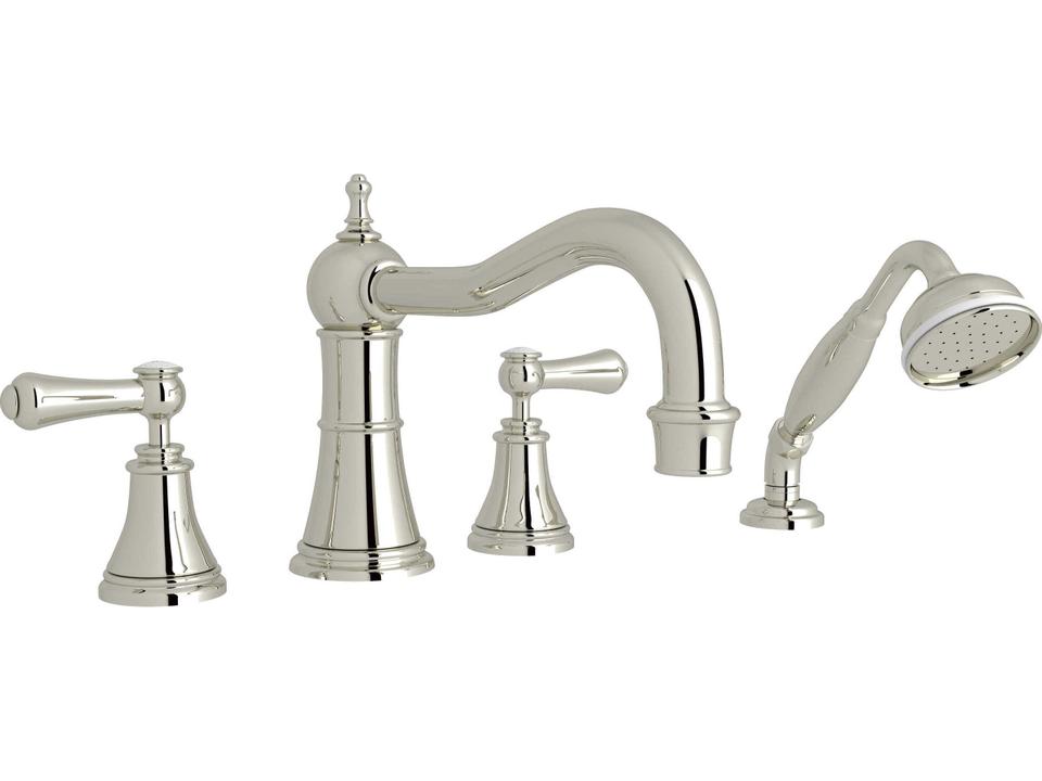 Georgian Era Polished Nickel Deck Mount Column Spout Tub Filler with Handshower