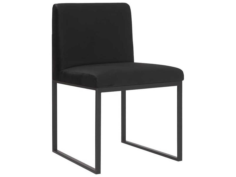 Frozen Black Velvet Dining Side Chair with Matte Black Metal Frame