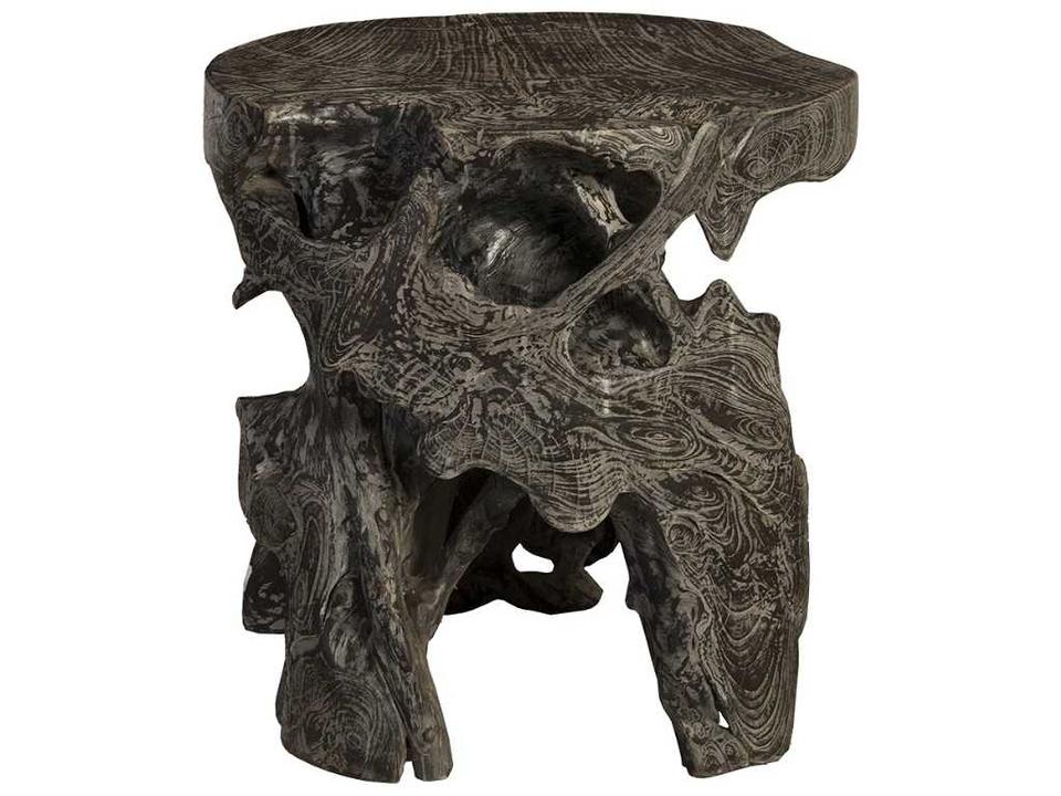 Black Wash Round Wood End Table in Grey