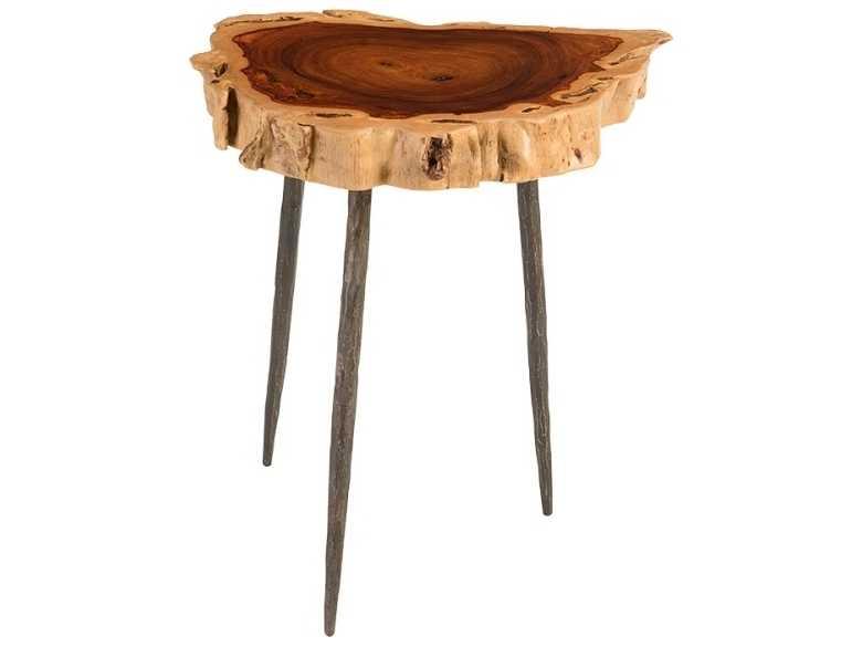 Origins Round Wood End Table with Natural Brown Black Finish