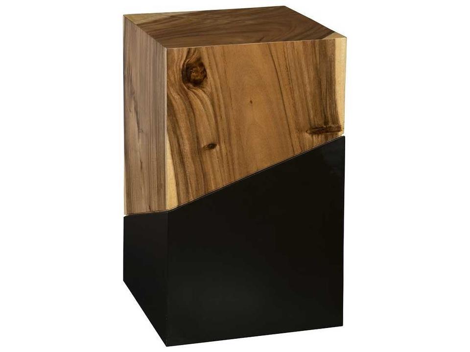 Geometry Square Chamcha Wood and Iron End Table Natural Black