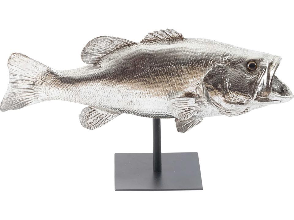 Largemouth Bass Fish Sculpture with Silver Leaf Finish