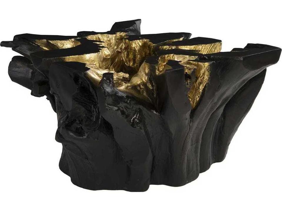 Noir Cast Root Round Coffee Table in Black and Gold Leaf