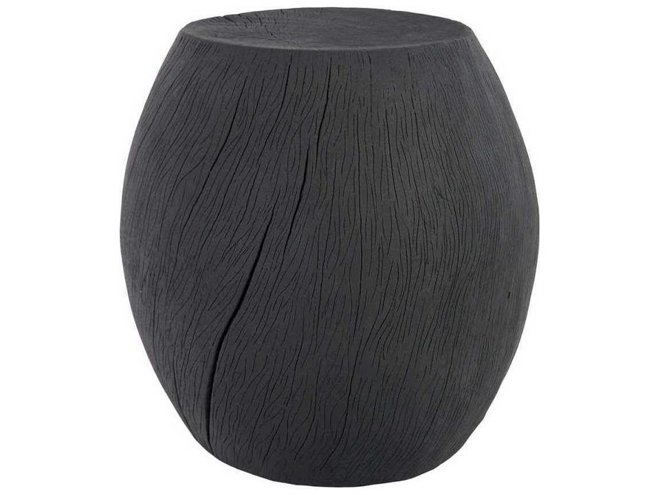 Log Charred Resin Accent Stool in Gray