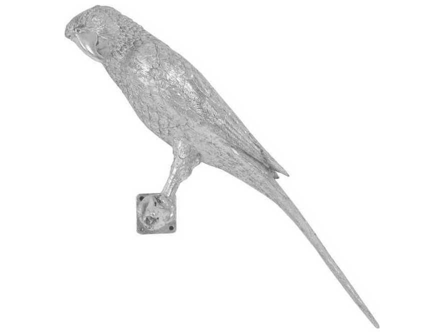 Parrot Looking Left Wall Art in Silver Leaf Resin