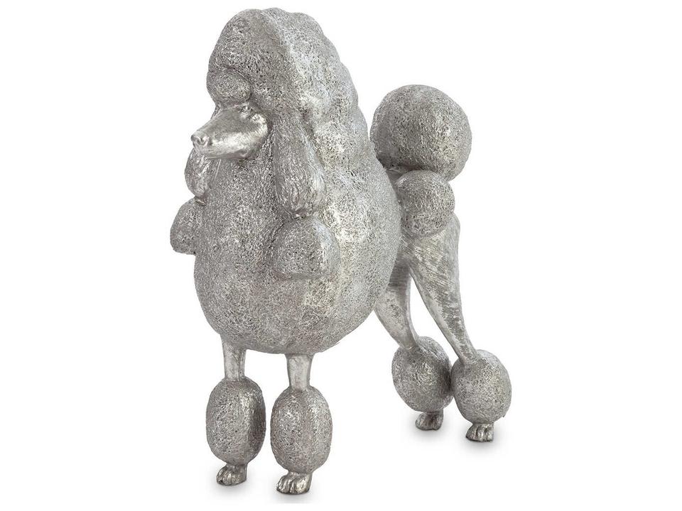 Silver Leaf Poodle Sculpture in Hand-Finished Resin
