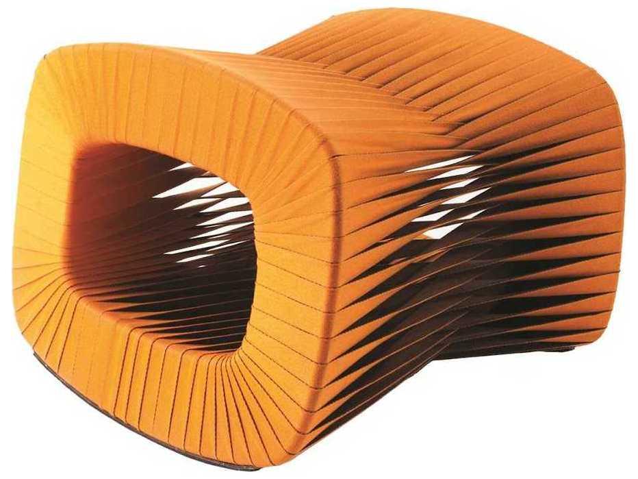 Seat Belt Orange Upholstered Ottoman Handwoven