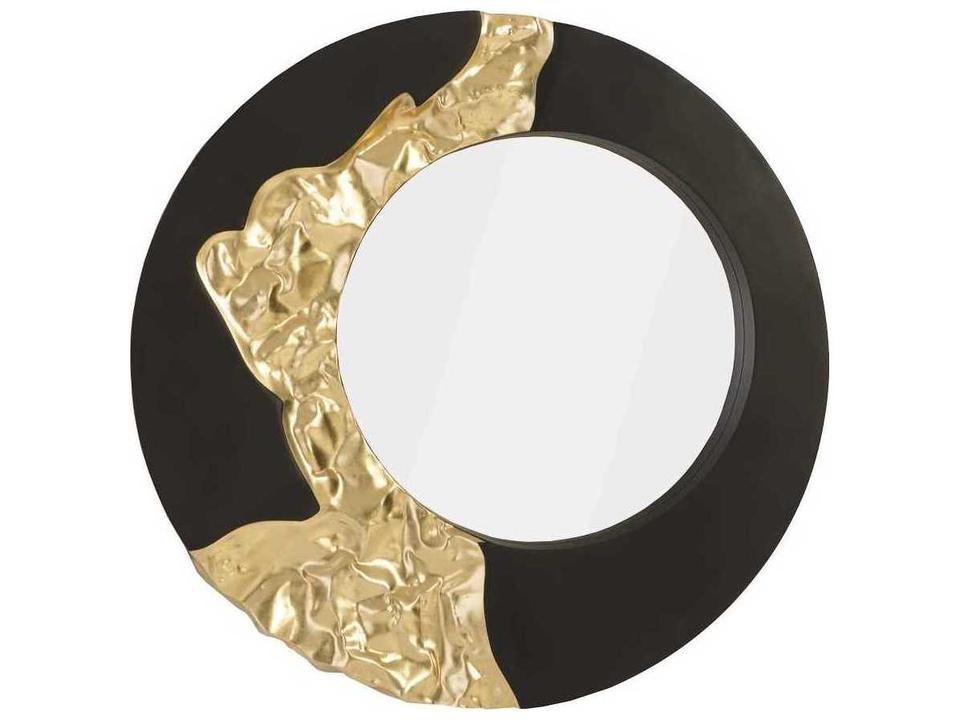 Mercury Black Gold Leaf Round Wall Mirror