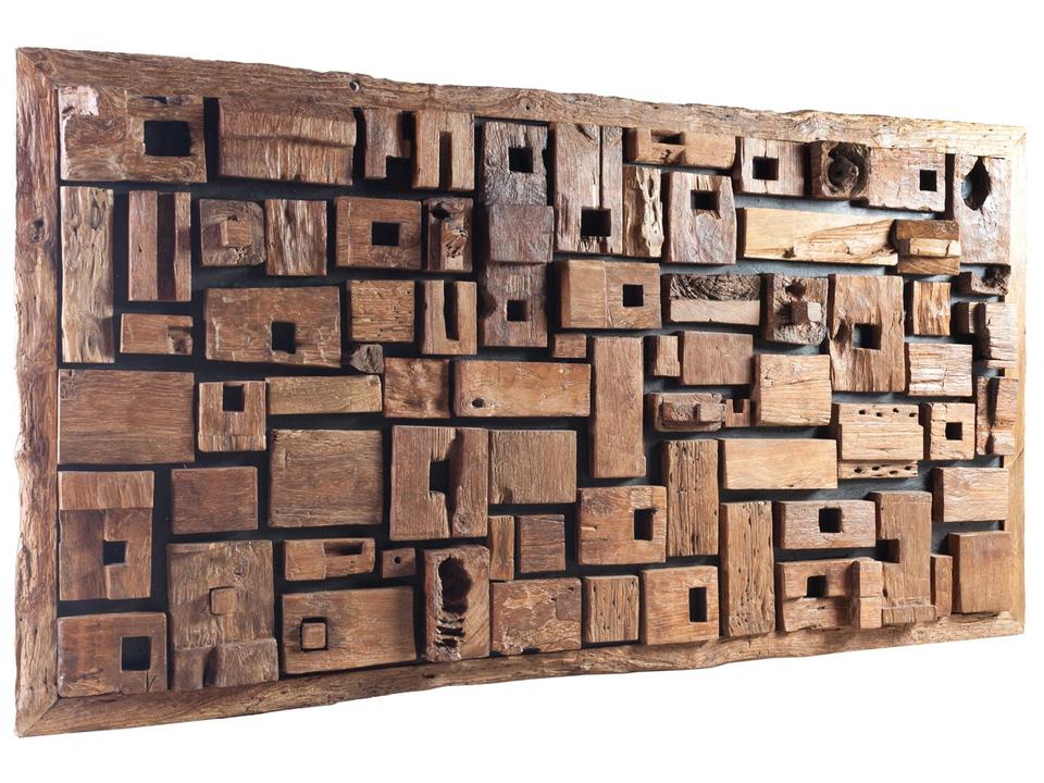 Asken Large Reclaimed Wood Wall Art in Natural Finish