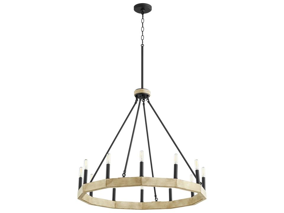 Alpine 12-Light Modern Farmhouse Chandelier in Noir with Driftwood