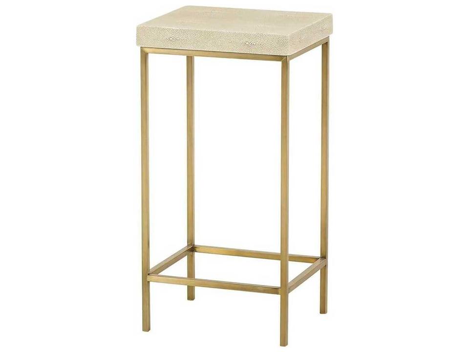 Mallory Round Faux Leather Linen Shagreen With Satin Brass End Table