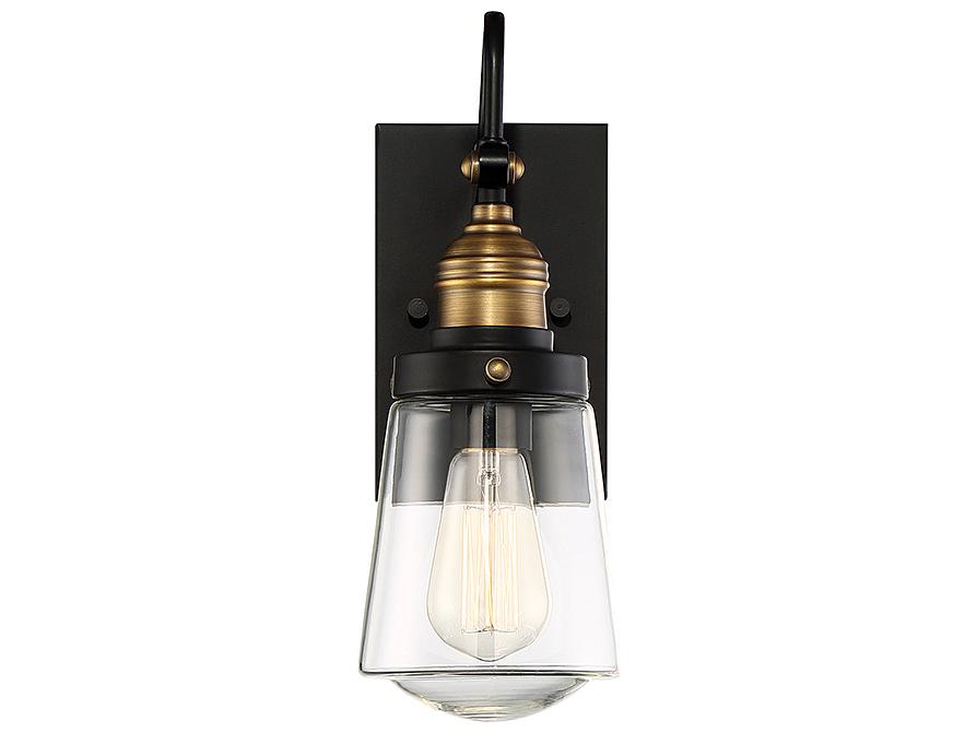 Macauley 1-Light Outdoor Wall Lantern in Vintage Black with Warm Brass
