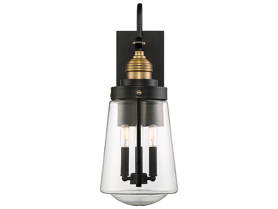 Macauley 3-Light Outdoor Wall Lantern in Vintage Black with Warm Brass