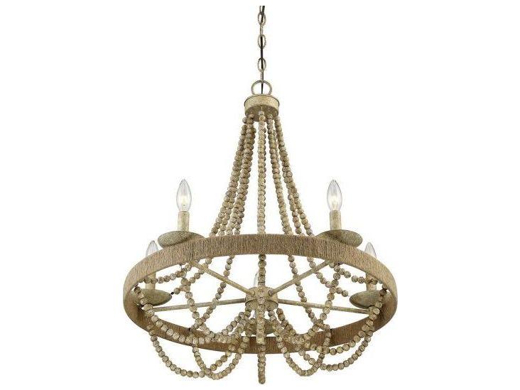5-Light Meridian Chandelier in Natural Wood and Rope