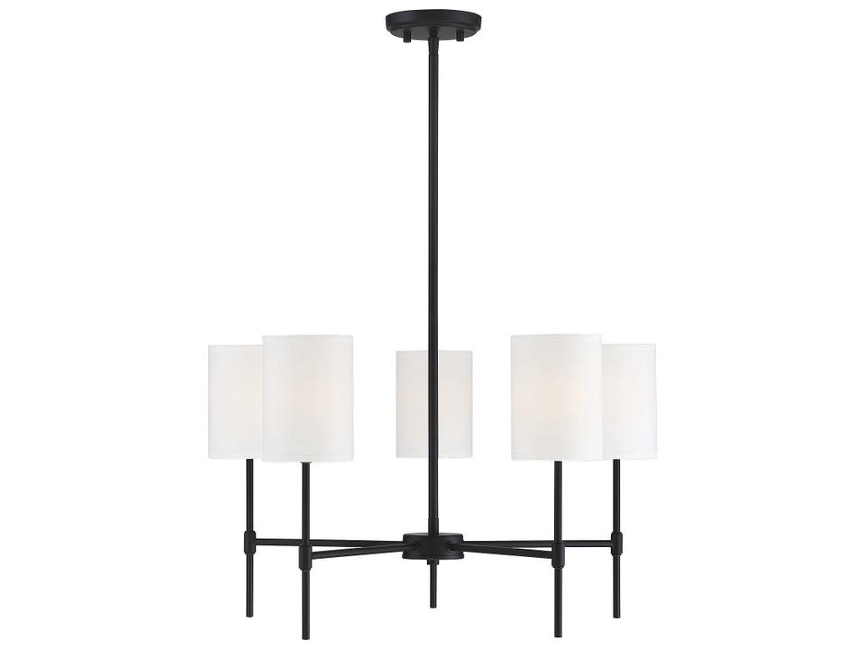 Meridian 5-Light Chandelier in Matte Black with White Fabric Shades