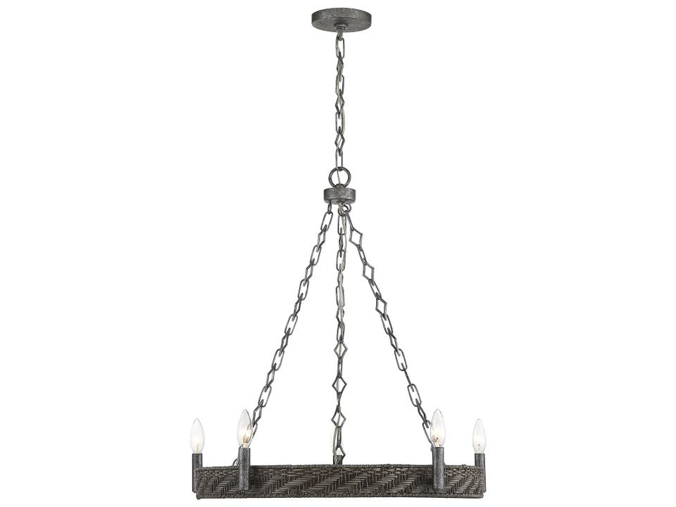 Tripoli 5-Light Chandelier in Mottled Zinc and Gray Rattan